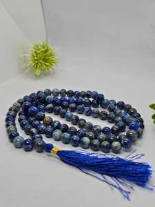 Collier Mala Religieux en Cristal de Lapis Lazuli Bleu avec Pompon, Forme Irrégulière, Fait Main, Écologique - Product Image 1