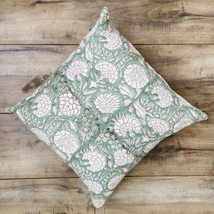 Housse de coussin carrée décorative en coton imprimé à la main en Inde, 40 x 40 cm - Product Image 1