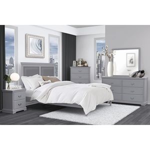 Comodino Classico Tradizionale a 2 Cassetti, 1 Pezzo, Finitura Grigia, Mobiletto in Legno per Camera da Letto - Product Image 5