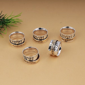 925 Sterling <b>Silver</b> Spinner Band <b>Ring</b> with Gold Breathe Engraving Lotus Meditation Anxiety Fidget <b>Ring</b> for Women & <b>Men</b> - Product Image 5