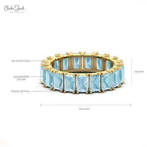 Productos de alta demanda: Anillo de eternidad con gema de aguamarina de corte octogonal de 5x3 mm en oro macizo de 14k, apilable, para novias y bodas. - Product Image 4