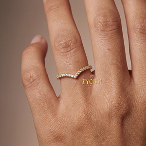 925 Silver Lab Grown Diamond Engagement Wedding Band Chevron Curved <b>Stacking</b> <b>Ring</b> Wishbone Style Guard Band Women Zyorio Gift - Product Image 5