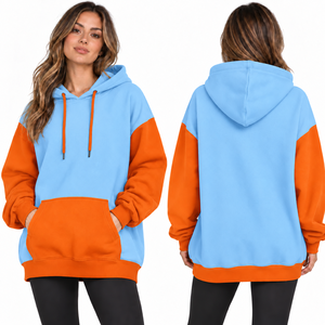 Women's Oversized Hooded Sweatshirt Color Blocked White Beige Fleece Breathable Eco-Friendly Pocket Design Long Sleeve Winter - Product Image 4