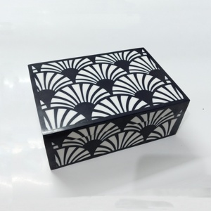 Modern Black and Ivory Resin <b>Keepsake</b> <b>Box</b> with Natural Wood Finish Artisan Crafted Decorative Organizer for Bedroom Office Desk - Product Image 3
