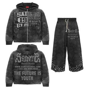 Survêtement streetwear d'hiver grande taille de haute qualité avec strass, veste zippée et pantalon large, OEM ODM - Product Image 5