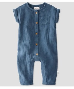 2025 ropa de bebé recién nacido, peleles de manga corta doblados para bebé, mono cómodo con cierre de botón de punto sólido personalizado informal - Product Image 3