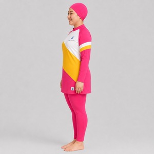 Ensemble de bikini modeste pour femme, couleur entièrement personnalisable, coupe haute, deux pièces, imprimé, logo avant, fermetures éclair, séchage rapide, burkini de bain - Product Image 4
