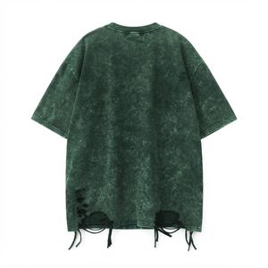 Camiseta de Manga Corta para Hombre, de Algodón, Tejido de Punto, Estilo Desgastado, Lavado Ácido, Transpirable, 240g, Vintage, Oversize, Estilo Urbano - Product Image 2