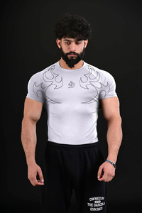 Camiseta de Compresión de Manga Corta Blanca Personalizada para Hombre, Protección UPF50, Secado Rápido, Tejido de Poliéster/Algodón - Product Image 5
