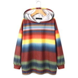 Sweat-shirt à capuche unisexe personnalisé avec impression intégrale, rayures arc-en-ciel, sublimation, polaire polyester, coupe oversize - Product Image 1