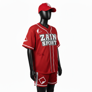 Ensemble short de baseball pour femme en tissu mesh polyester respirant, design à panneaux avec passepoil rouge et blanc, logo personnalisé en twill. Ensembles pour femmes. - Product Image 4