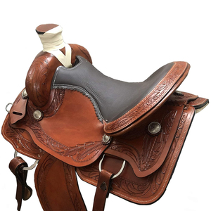 Selle de cheval en cuir de style western avec arceau en bois et quincaillerie en laiton pour l'équitation, le trail et le cowboy - Product Image 6