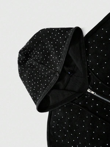 เสื้อฮู้ดซิปแบบมีซิปประดับคริสตัลทั่วตัวทรงโอเวอร์ไซส์ ผ้าฝ้ายฟลีซ สไตล์สตรีทแวร์สำหรับผู้ชาย - Product Image 4