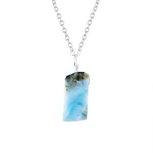 Collier pendentif délicat en larimar brut, plaqué argent, pierre précieuse naturelle, bijoux faits à la main, vente en gros - Product Image 6