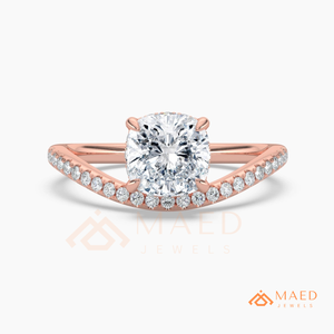แหวนหมั้นเพชรโมอิสซาไนต์ทรงคุชชั่นทองคำ 14K โรสโกลด์ พร้อมวงแหวนแต่งงานแบบโค้งประดับเพชร ของขวัญเครื่องประดับเจ้าสาวสุดหรู - Product Image 5