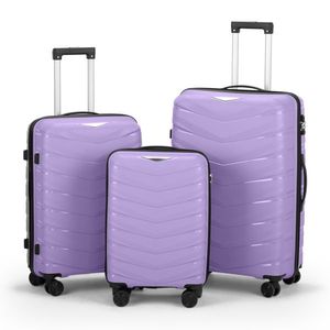 FCH V-Shape Stripes 3-in-1 PP Iron Trolley Case 20in 24in 28in Stylish Taro Purple (Grain Pattern) Luggage Set - Product Image 1