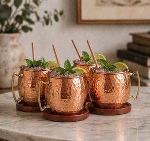 Copper mule mug <b>set</b> hammered handcrafted <b>beverage</b> cups reusable premium drink <b>serving</b> mugs durable - Product Image 1