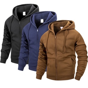 Men's Hooded Fleece Zip-Up Sweatshirt Solid Color Boxy Fit Casual Winter Wear Breathable Knitted 100% Cotton Eco-Friendly - Product Image 1