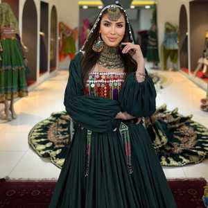 Robes afghanes pour femmes, fabriquées par des artisans professionnels, couleurs personnalisées, broderie artisanale, manches évasées, maxi, 100% coton, robes de mariage - Product Image 3