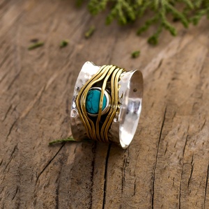 925 Sterling Silver Rose <b>Gold</b> Plated <b>Turquoise</b> Bezel Setting Luxury Statement <b>Ring</b> Wholesale Boho Vintage Gemstone Jewelry - Product Image 3