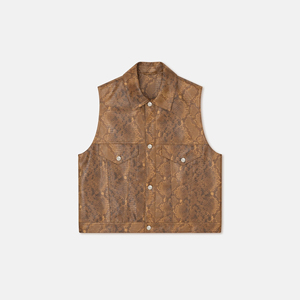Men's Brown Snake Print Leather Vest <b>Turn</b>-down Collar Single Breasted Pockets Casual Outer Wear Summer Regular Fit - Product Image 6