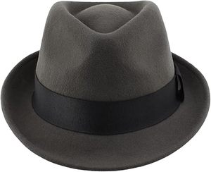 Classic Gray Wool Fedora Hat with Black Ribbon Band Unisex Adjustable Wide Brim Formal Style for Adults Four Seasons Wear - Product Image 1