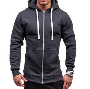 Sudadera con Capucha y Cierre de Cremallera para Hombre, Color Sólido, Corte Regular Informal, para Otoño, Transpirable, 100% Algodón, Secado Rápido - Product Image 3