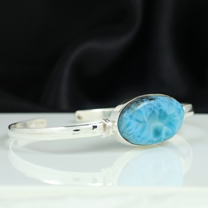 Wholesale Natural Larimar Gemstone Oval <b>Cuff</b> <b>Bracelet</b> 925 Sterling <b>Silver</b> Plated Handcrafted Designer Fashion Jewelry for Women - Product Image 3