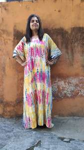 Beautiful Elegant Handmade Indian Tie Dye <b>Kaftan</b> Plus Size <b>Summer</b> Women Three Quarter Sleeve Casual Dress Slit ODM - Product Image 4