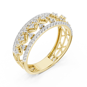 Bague de mariage géométrique large en or jaune 14K 18K avec diamant rond brillant de laboratoire DEF VVS, pavé, pour mariée - Fabricant de bijoux - Product Image 3