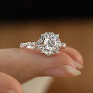 Anillo de Compromiso Vintage con Halo de Moissanita, Diseño Art Deco, Girasol, Oro Sólido, Marca RITZIN, Anillo Bonito para Mujer - Product Image 3