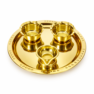 Ensemble d'assiettes rondes en laiton Aarti avec supports pour Diya et Kumkum pour la Pooja quotidienne, les rituels du temple et les occasions festives - Product Image 5