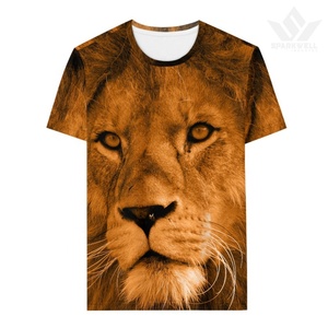 <b>Men's</b> Black Lion Graphic T-Shirt Short Sleeve O-Neck Regular Fit Casual Knitted Polyester Photo Print Tee - Product Image 6