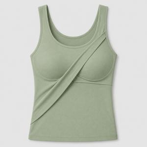 Women's Seamless Padded Tank <b>Top</b> Asymmetric Design Scoop Neck Stretch Solid Color Regular Fit Knitted - Product Image 5