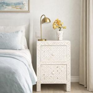 Mesa de Cajones con Incrustaciones de Hueso de ILAHI, Diseño Moderno con Detalles de Ágata, Almacenamiento de Tres Niveles, Mueble Portátil para el Hogar - Product Image 2