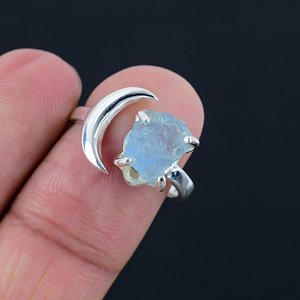 Anillo de compromiso y aniversario de lujo para mujer, hecho a mano, con engaste de aguamarina en plata de ley, certificado por terceros. - Product Image 5