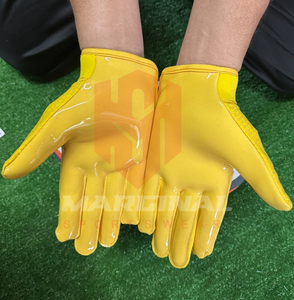 Gants de football américain de haute qualité, couleur jaune, avec motif nid d'abeille, logo personnalisé imprimé, gants de football américain pour hommes - Product Image 2