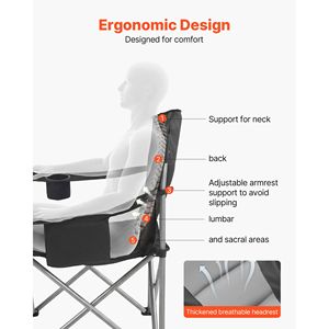 Chaise de camping surdimensionnée et robuste, capacité de 450 lb, chaise pliante portable en Oxford avec dossier et accoudoirs rembourrés et porte-gobelet - Product Image 3