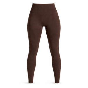 Leggings de yoga taille haute sans couture, longueur intégrale, texturés, marron uni, en Spandex et Nylon, extensibles dans les quatre sens, avec taille élastique - Product Image 1