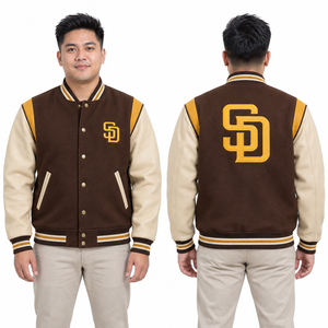 Blouson universitaire en cuir avec corps en laine, style baseball, écusson personnalisé, fabricant en gros, commandes en gros, marque privée, fournisseur OEM - Product Image 1