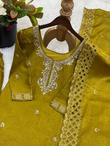 Women's <b>Green</b> <b>Silk</b> Embroidered Stitched Salwar Kameez Set Beaded Stretchable Reversible Quick-Dry Micro Cotton Inner for - Product Image 4