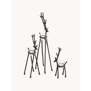 Lot de 3 bougeoirs en métal noir pour bougies chauffe-plat, idéal pour l'éclairage de Noël, bougeoirs en verre style hurricane pour bougies coniques et bougeoirs rennes pour mariages - Product Image 1