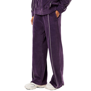 Women's Dark Blue <b>Velour</b> Eco-Friendly Fleece Hooded <b>Tracksuit</b> Full Sleeve Drawstring Side Pockets Solid Color Sporty Winter - Product Image 3