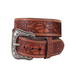 Ceinture en cuir de vache occidental sculptée à la main par le fabricant, longueur personnalisée, boucle en métal allié, design peint, ceinture en cuir travaillé - Product Image 6