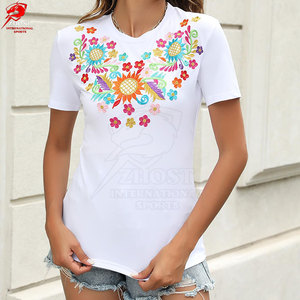 Camisetas de Algodón de Manga Corta para Mujer, Bordadas, Suaves y Cómodas, Casuales, para Impresión de Logotipo Personalizado, Venta al Por Mayor, OEM - Product Image 3