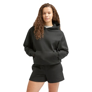 Conjunto de Sudadera con Capucha y Bolsillos y Pantalones Cortos de Felpa para Mujer, Dos Piezas, Estilo Casual - Product Image 1