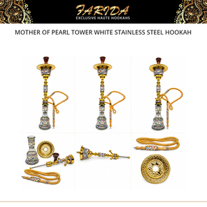 Farida ฮุคคาแบบหรูหราสไตล์อียิปต์ดีไซน์ทันสมัยแม่ของเพิร์ลทาวเวอร์สแตนเลสสีขาวชุบทองครบชุด - Product Image 3