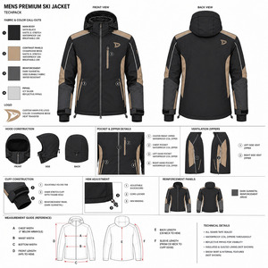 Women's Hooded Ski <b>Jacket</b> Black Tan Color Blocked <b>Waterproof</b> Synthetic Insulated Gore-Tex Zipper Closure - Product Image 6
