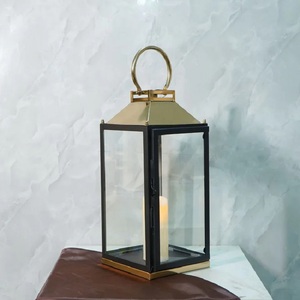 <b>Black</b> Metal Glass Candle Holder <b>Lantern</b> Modern Rectangular Design for Indoor Outdoor Home Decor Wedding Party and Restaurant - Product Image 2