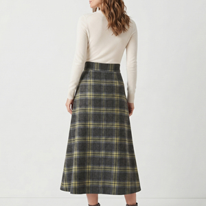 Women High Waist Wool Plaid Long Skirts <b>Winter</b> Style Soft Flannel Long Skirt Women's Button Down Plaid Flannel Long Skirt Ladies - Product Image 2